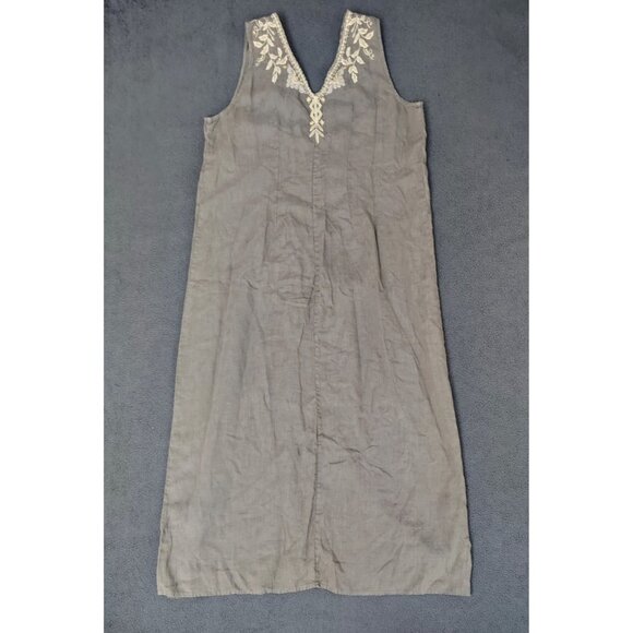 Johnny Was Kemi Embroidered Midi Linen Tank Dress Sz (XL) Taupe Coastal Neutral - Picture 7 of 9